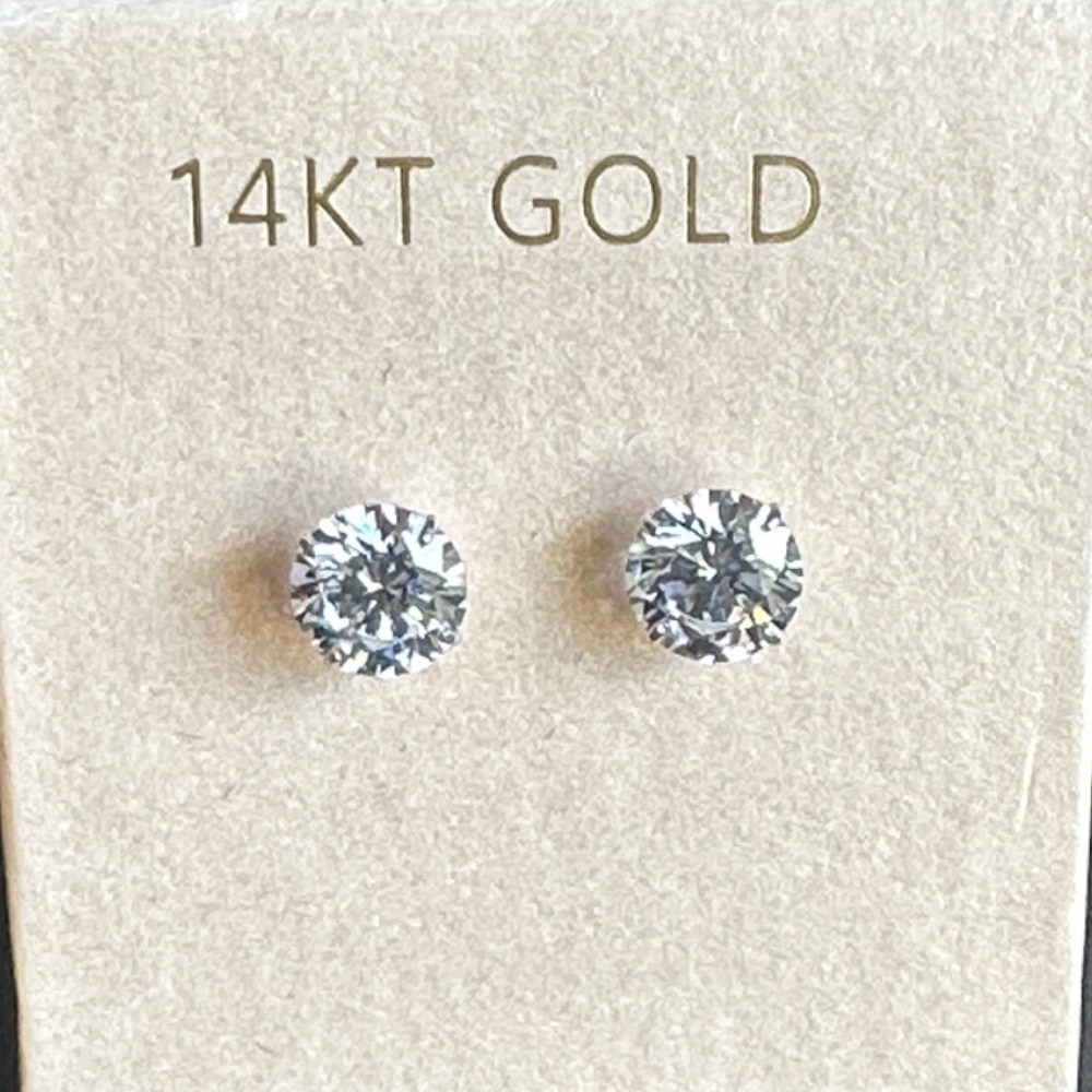 14K REAL WHITE GOLD WITH CUBIC ZIRCONIA STUD EARRINGS